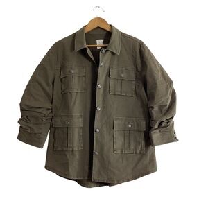 CINQ À SEPT Vera Cotton Blend Utility Jacket Size Large Olive Green